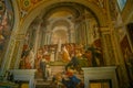 Interior of St. Peter`s Cathedral in the Vatican. Columns, paintings, Royalty Free Stock Photo