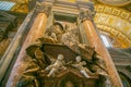 Interior of St. Peter`s Cathedral in the Vatican. Columns, paintings,