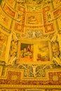 Interior of St. Peter`s Cathedral in the Vatican. Columns, paintings,