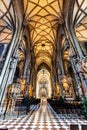 Interior of a St. Stephen`s Cathedral Stephansdom in Vienna, Austria in daylight sunlight. Vertical orientation.