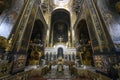 Interior of the St. Volodymyr\'s Cathedral with altar and fragments of frescoes wall paintings. Kyiv, Ukraine. April 2020