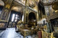 Interior of the St. Volodymyr's Cathedral with altar and fragments of frescoes wall paintings. Kyiv, Ukraine. April 2020