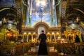 Interior of the St. Volodymyr\'s Cathedral with altar and fragments of frescoes wall paintings. Kyiv, Ukraine. April 2020