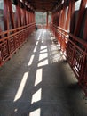 Interior of stainless steel colorful covered bridge in Dhaka. Beautiful foot over bridge pathway