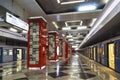 The interior of the station `Rasskazovka`, stylized hall of the public library with filing cabinets, Moscow metro, Moscow