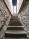 Interior of steep staircase leading to castle underground