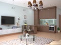 Interior studio living room with kitchen
