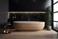 luxury interior bathtub black wood minimal design furniture modern home bathroom. Generative AI. Royalty Free Stock Photo