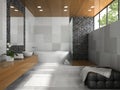 Interior of stylish bathroom with grey walls