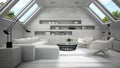 Interior of stylish light mansard room 3D rendering