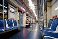 Interior of a subway car in Moscow, Russia. Inside the empty subway carriage with windows and seats. Royalty Free Stock Photo