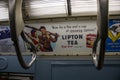 Interior of a subway train with multiple banners Royalty Free Stock Photo