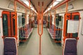 The interior of the subway (underground, metro) carriage in Prague (Czech Republic) Royalty Free Stock Photo