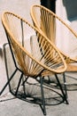 Interior Of Summer Cafe. Comfortable Trendy Designer Chairs. Cafe Furniture. Trendy Designer Chairs. Rattan Wicker Chair Royalty Free Stock Photo