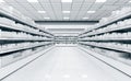 Interior of a supermarket with shelves for goods.