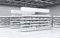Interior of a supermarket with shelves with goods. 3d illustration
