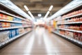 Interior of a supermarket store aisle with an abstract blurred backdrop Royalty Free Stock Photo