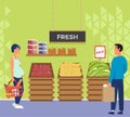 Interior supermarket store with people character buyer. Royalty Free Stock Photo