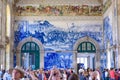 Interior of SÃÂ£o Bento Railway Station, decorated with Azulejo panel, in Porto, Portugal