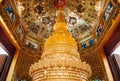 Interior of Thai golden pagodas of Wat Pasawangboon with mural m