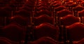 Interior theater art. Audience with empty soft armchairs of Opera and Ballet Theater is waiting for audience. Empty interior of