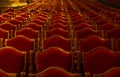 Interior theater art. Audience with empty soft armchairs of Opera and Ballet Theater is waiting for audience. Empty interior of