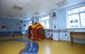 Interior of the therapy rehabilitation playroom for children: toys and rehabilitation equipment