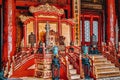Interior Throne Room in the Hall of Preserving Harmony in the Forbidden City.Inscriptions: