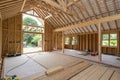 Interior of UK timber frame house under construction Royalty Free Stock Photo