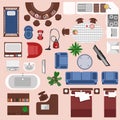 Interior top view elements set. Bedroom, nursery, living roon, k Royalty Free Stock Photo