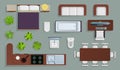 Interior top view. Office furniture design elements, bedroom and kitchen, bathroom plan, store and apartment view from