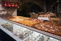 Interior of traditional Italian pizzeria in Bergamo town, Italy