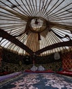 Interior of a traditional nomad yurt tent in Kazakhstan, Central Asia