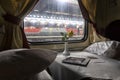 Interior of the train inside the sleeping car Royalty Free Stock Photo