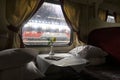 Interior of the train inside the sleeping car Royalty Free Stock Photo