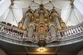 Interior of Trinitatis Kirke Holy Trinity church in Copenhagen, Denmark. February 2020 Musical organ. Royalty Free Stock Photo