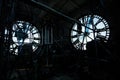 Interior of two sides old tower clock mechanism