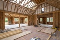 Interior of UK timber frame house under construction Royalty Free Stock Photo