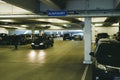 Interior of underground parking with Ausfahrt translated as Exit