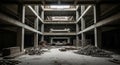 Interior of Unfinished Concrete Building with Construction Materials image photo Royalty Free Stock Photo
