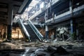Interior of an Unfinished Mall, Nowhere-Bound Escalators, and Grand Opening Promises Unkept Royalty Free Stock Photo
