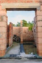 Interior of a Unfinished Red Brick House Walls under Construction without Roofing Royalty Free Stock Photo