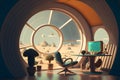 interior of utopian retrofuturistic moonbase, neural network generated art Royalty Free Stock Photo