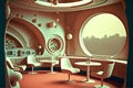 interior of utopian retrofuturistic moonbase, neural network generated art Royalty Free Stock Photo