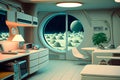 interior of utopian retrofuturistic moonbase, neural network generated art Royalty Free Stock Photo