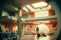 interior of utopian retrofuturistic moonbase, neural network generated art Royalty Free Stock Photo