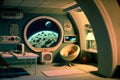 interior of utopian retrofuturistic moonbase, neural network generated art Royalty Free Stock Photo