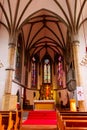 Interior of Vaduz Cathedral, or Cathedral of St. Florin is neo-Gothic church in Vaduz, Liechtenstein