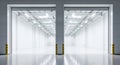 Empty Modern Warehouse Interior with Open Roller Doors and Bright Lighting industrial Royalty Free Stock Photo