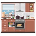 Interior  vector illustration on the theme of cuisine. Kitchen set Royalty Free Stock Photo
